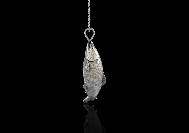 Sterling Silver Salmon Fish Pendant With Italian Box Chain - Made In USA