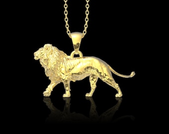 18K Gold Plated Lion Walk Pendant, Lion Pendant for Men, Wildlife Jewelry, Perfect Gift for Animal Lovers, Leo Jewlery, Pendant Only