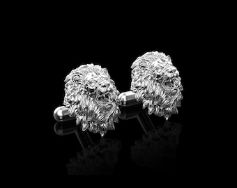 Sterling Silver Roaring Lion Head Cufflinks, Men's Gift