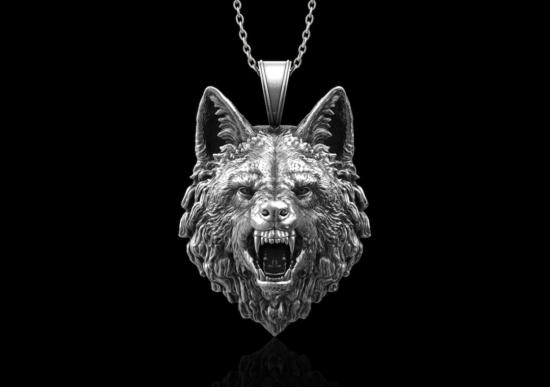Sterling Silver Wolf Men Pendant, Angry Wolf Pendant, Wild Wolf, Viking