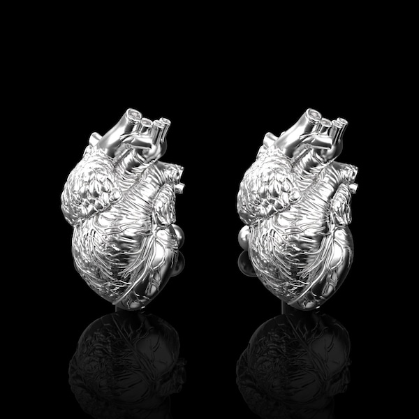 Steling Silver Anatomical Heart Cufflinks, Engraved Gift For Doctor Heart Cufflinks, Cardiologist Men's Jewellery, Wedding Groomsmen Gift