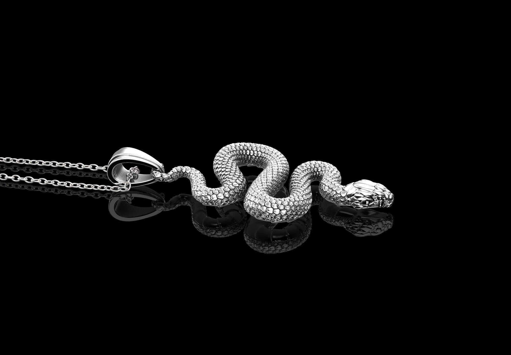 Pendente con Serpente in Argento - Collana Cerchio in Argento con Pietra Onice con Collana da 50 cm