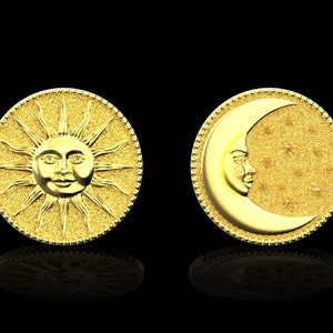 18K Gold Plated Sun & Moon Cufflinks, Sun And Moon, Sunburst Cufflinks, Crescent Moon Cufflinks, Celestial Cufflinks, Groom Wedding Gift