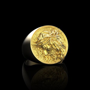 18K Yellow Gold Plated Jesus Ring, Christ Jesus, Christian Men Ring, Christ Jesus Ring, Jesus Mens Gift, Religious, Gift For Godfather