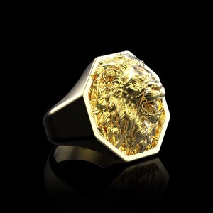 18K Gold Plated Roaring Lion Ring, Lion for Zodiac Gift, Lion King Ring, Mens Lion Head Ring, Ring For Husband, Brave Man Ring, Animal Ring
