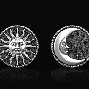 Stering Silver Sun And Moon Cufflinks, Day and Night Sky Cufflinks, Crescent Moon Cufflinks, Celestial Cufflinks, Groom Wedding Gift