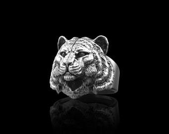 Sterling Silver Tiger Ring, Tiger King Men Ring, Tiger Jewelry, Tomem Jewelry, Men Silver Tiger Ring, Men Animal Jewelry, Wild Cat Ring