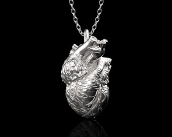 Collier pendentif solide coeur humain en argent sterling, bijoux coeur anatomique, bijoux médecin et infirmière, idées cadeaux pour médecins, pendentif uniquement