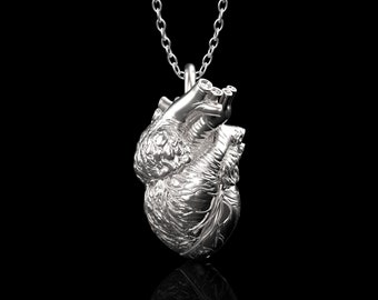 Steling zilveren menselijk hart solide hanger ketting, anatomische hartsieraden, arts en verpleegkundige sieraden, cadeau-ideeën voor artsen, alleen hanger