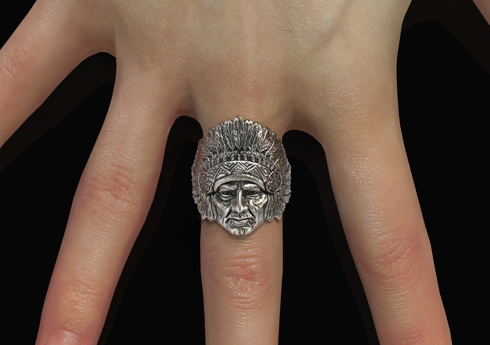 Sterling Silver American Indian Chief Ring, Indian Jewelry, Indian Men ...