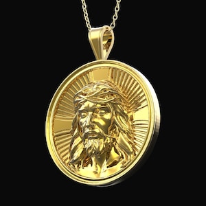 18K Gold Plated Jesus Necklace, Christ Jesus Pendant, Religious Mens Pendant, Christian Accessory, Jesus Charm Medallion, Pendant Only