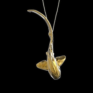Yellow Gold Plated Zebra Shark Pendant Necklace, Leopard Shark Jewelry, Ocean Sealife, Marine, Beach Item, Scuba Diver Jewelry, Pendant Only