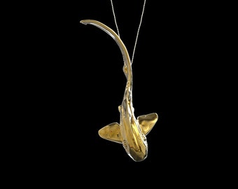 Yellow Gold Plated Zebra Shark Pendant Necklace, Leopard Shark Jewelry, Ocean Sealife, Marine, Beach Item, Scuba Diver Jewelry, Pendant Only