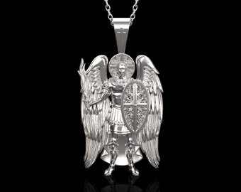 Sterlingzilveren aartsengel Sint-Michiel solide hanger, christelijke aartsengelmedaillon, Sint-Michiel is bevelhebber van het leger van God, alleen hanger