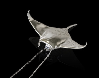 Sterling Silver Manta Ray Necklace Pendant, Sea life Marine Scuba Diver Jewelry, Ocean Beach Lover item Gift, Gift For Him Her, Pendant Only