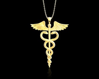 18K Gold Plated Caduceus Medicine Symbol Pendant, Medical Jewelry, Gift For Doctor And Nurses, Medical School Graduation Gifts, Pendant Only