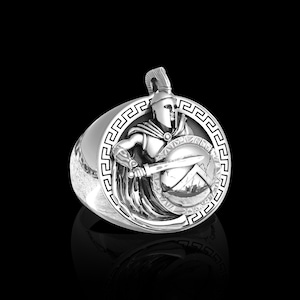 Antique Sterling Silver Spartan Warrior Ring, Warrior Men&#39;s Ring, Ancient Greek Spartan Ring, Greek Soldier Jewelry,  Gift For Him,