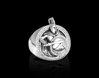 Antique Sterling Silver Spartan Warrior Ring, Warrior Men's Ring, Ancient Greek Spartan Ring, Greek Soldier Jewelry,  Gift For Him,