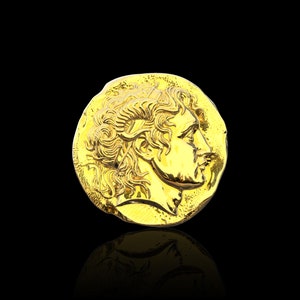 18K Yellow Gold Plated Alexander the Great Coin Lapel Pin,Ancient Greece Coin Brooch,Roman Coin,Suit Accessories,Tuxedo Item,Graduation Gift