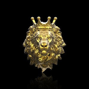 18K Gold Plated Calm Lion Lapel Pin Men With Crown, Brooch For Suit Lion Jewelry, Lion Lover, Lion Pin&#39;s Brooch, Gift For Him, Mens Jewelry