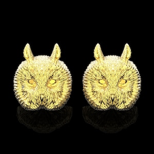18K Yellow Gold Plated Owl Head Cufflinks, Bird Cufflinks, Anniversary Gift, Gift For Him, Groom Wedding Gift, Suit Accessories, Vintage