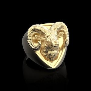 Bague en bronze de bélier à grandes cornes, bague animal pour homme, bague chèvre, bague animal Baphomet, bijoux homme, bague horoscope, bague zodiaque Bélier