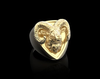 Bronze Big Horned Ram Ring, Animal Ring for Men, Goat Ring, Baphomet Animal Ring, Men Jewelry, Horoscope Ring, Aries Zodiac Ring