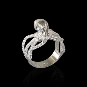 High Gloss Sterling Silver Octopus Ring, Ocean Inspired Jewelry, Sea Animal Ring, Unique Ocean Ring For Men, Ring for Best Friend-Boyfriend
