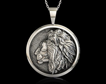 Sterling Silver Lion Pendant Nacklace for Men, Lion Charm Necklace, Valentines Day gift for Him, Mens Jewelry, Pendant Only No Chain