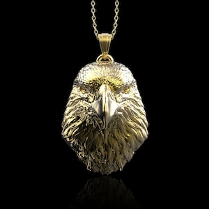 Yellow Gold Plate American Bald Eagle Head Pendant, Eagle Necklace, Animal Gift Men&#39;s Jewelry, Anniversary Gifts, Gift For Him, Pendant Only