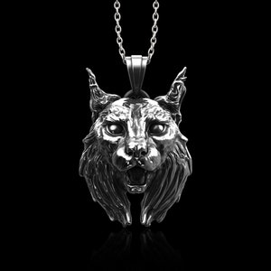 Sterling Silver Lynx Head Pendant, Lynx Lovers Gift, Bobcat Jewelry, Animal Lovers Necklace, Wild Animal Jewelry, Totem animal, Pendant Only