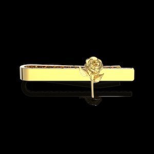 18K Gold Plated Rose Flower Tie Clip, Flower Tie Bar, Dad Gift, Suit Accessories, Father&#39;s Day Gift, Mens Tie Clip, Groom Wedding Gifts