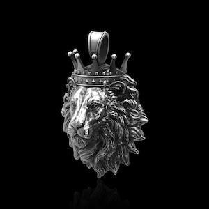 Sterling Silver Lion Pendant With Crown Crown Wearing Lion - Etsy