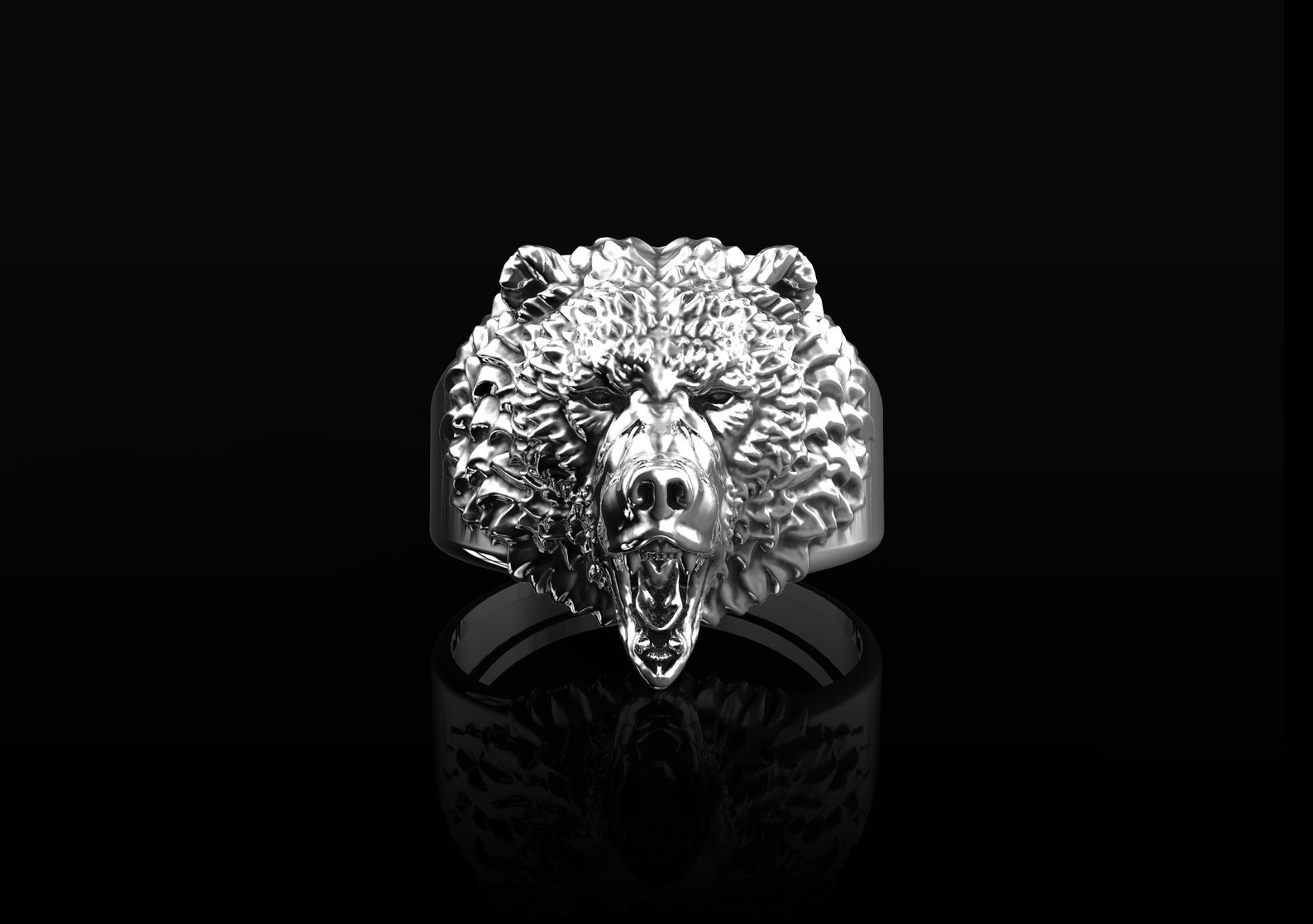 Bear Ring Silver Bear Ring Grizzly Bear Ring Bear Men Ring Etsy