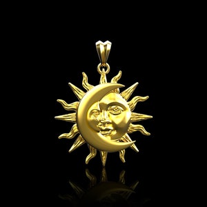 Yellow Gold Plated Love Sun And Moon Celestial Necklace Day & Night Sky Pendant,Zodiac Mystic Celestial Necklace Gift For Him Birthday Gift
