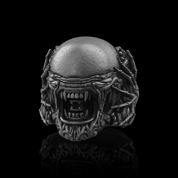 Large Size Alien Ring, Black Steel Alien Ring, Alien Predator Rings For Men, Alien Covenant Ring, Prometheus, Alien Xenomorph, H.R Giger