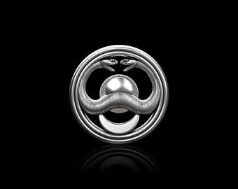 Spilla da bavero in argento sterling con simbolo del serpente Thulsa Doom, cosplay di Conan il barbaro Arnold, serpenti uno di fronte all'altro, film cult di Conan, distintivo di Conan