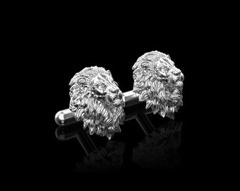 Sterling Silver Lion Head Cufflinks, Zodiac Leo Gift