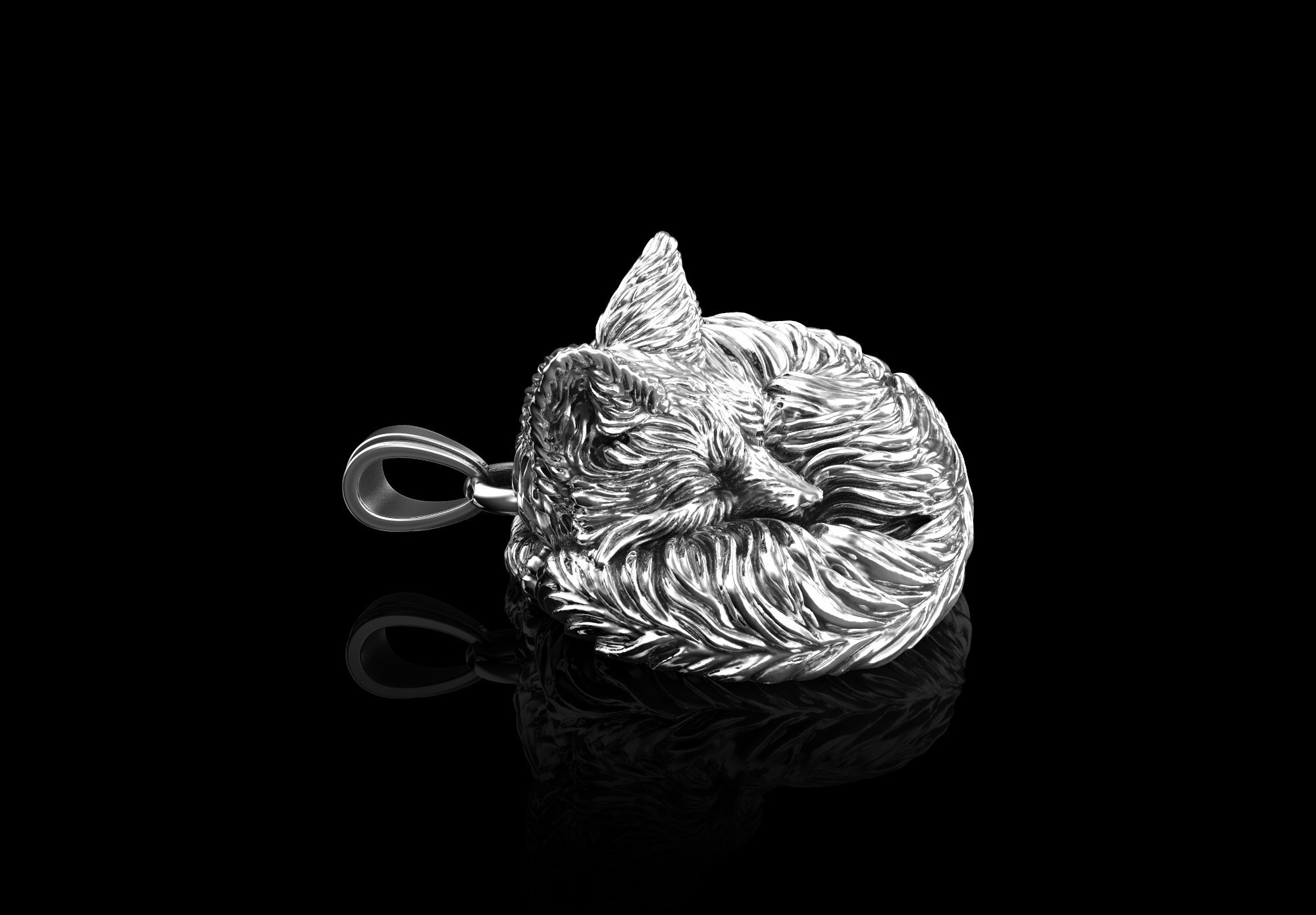 Sterling Silver Sleeping Fox Mens Necklace, Animal Silver Men's Jewelry, Fox Man Necklace, Unique Nature Inspired Forest Creature Jewelry