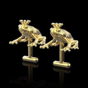18K Gold Plate King Frog Cufflinks, King Frog, Frog Jewelry, Groom Wedding Jewelry, Men&#39;s Jewelry, Gift For Him, Frog Accessories, Cute Frog