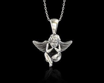 Collar de ángel de plata esterlina, colgante de ángel, dijes de ángel, colgante de ángel bebé, collar de ángel guardián bebé, joyería de alas de ángel, solo colgante