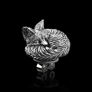 Sterling Silver Sleeping Fox Lapel Pins, Fox Wedding Man Brooch, Men&#39;s Jewelry, Groom Wedding Gift, Suit Accessories, Animal Lover Gifts