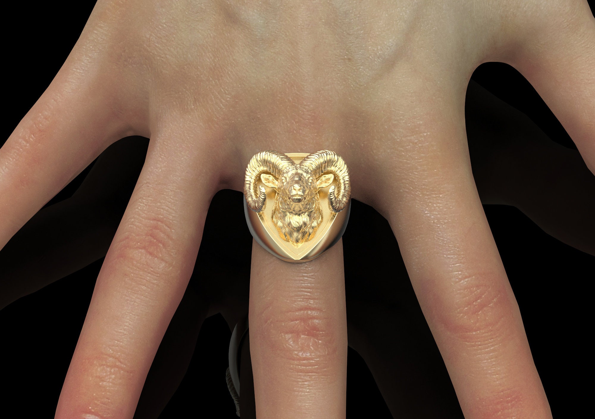 Bronze Big Horned Ram Ring, Animal Ring for Men, Goat Ring, Baphomet ...