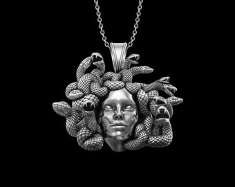 Antique Sterling Silver Medusa Pendant, Ancient Greek Mythology Medusa Necklace, Gorgon Medusa Charms, Venomous Snakes Jewelry, Pendant Only