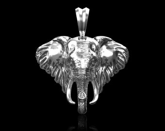 Large Size Sterling Silver Elephant Head Pendant Necklace, Pendant for Thick Chains, African Elephant Necklace, Animal Silver Necklace