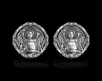 Sterling Silver Archangel Saint Michael Mens Cufflinks,Christian Archangel Cufflinks,St Michael Is Commander Of The Army Of God,Gift For Him