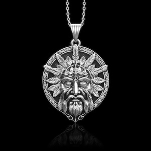 Sterling Silver Green Man Pendant, Celtic Leaf Man Necklace, Gift For Him, Men&#39;s Jewelry, Rebirth Jewelry, Leaf Face Charm, Pendant Only