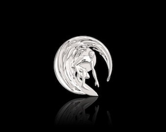 925 Sterling Silver Surf Lapel Pin, Hawaiian Surfer Brooch, Surf Wave Badge, Surfing Jewelry, Round Surf Medallion, Groom Wedding Gift