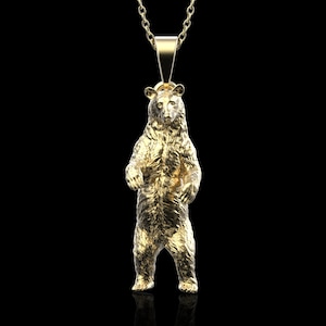 Pendentif solide gros ours brun en bronze, collier grizzly, breloques ours, bijoux ours en argent, collier motard ours, pendentif uniquement
