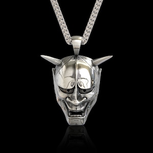 Sterling Silver Japanes Hannya Mask Pendant Necklace, Devil Oni Pendant, Japanese Symbol, Samurai Pendant, Kabuki Mask,Pendant Only No Chain